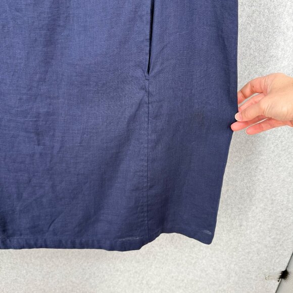 Eileen Fisher Organic Linen Shift Dress Size M Navy Blue Pockets Classic SS EUC - Picture 3 of 12